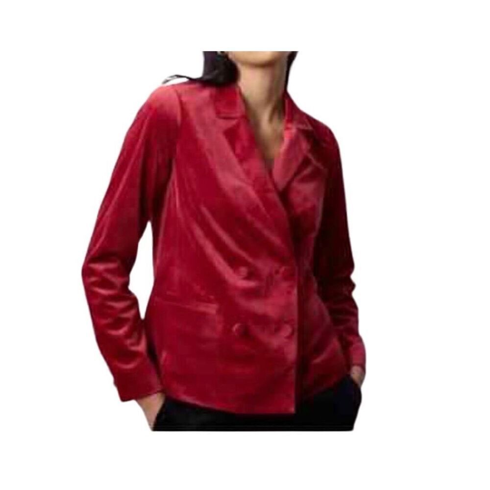 Christmas LC Lauren Conrad Double Breasted Notch Collar Red Velvet Holiday Blaze